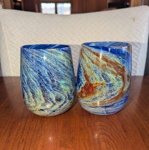 2 Hand Blown Glass Tumblers